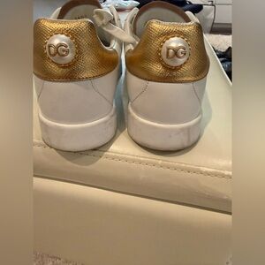 Dolce & Gabbana Gold and White Sneakers